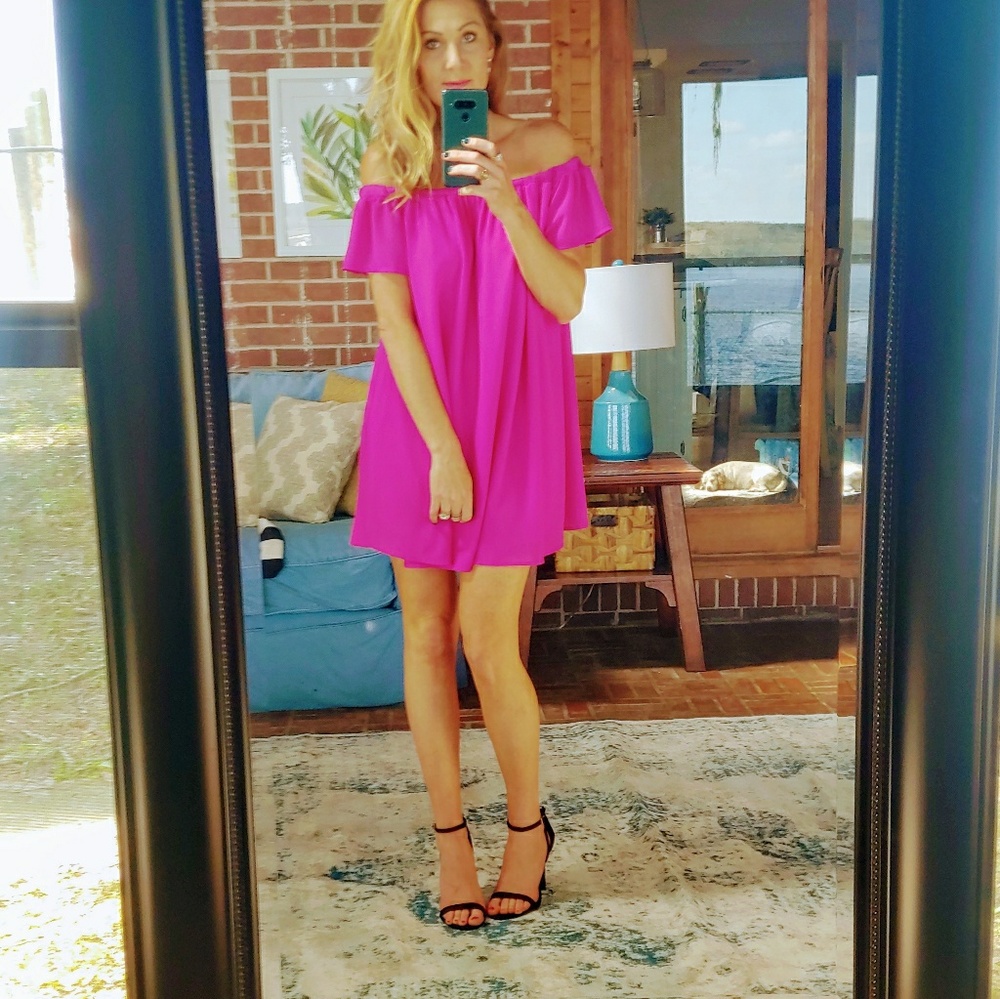 Pink off shoulder summer sun dress